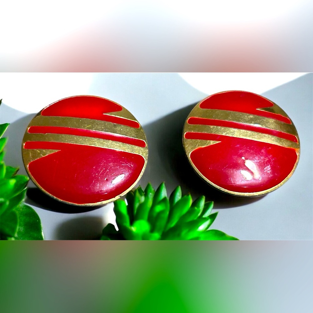 Vintage Red and Gold Circular Earrings